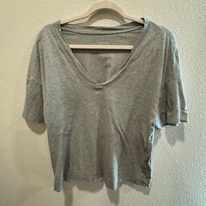 Everlane Boxy Medium Gray V-Neck Women's Top